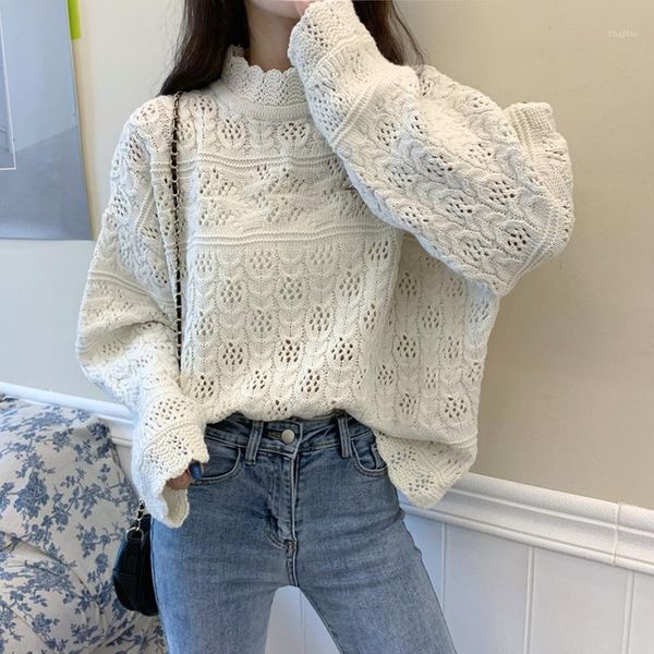 korean elegant 2021 autumn winter women's pullover sweater fashion loose solid color ruffles knitted female jumper sweaters, White;black
korean elegant 2021 autumn winter women's pullover sweater fashion loose solid color ruffles knitted female jumper sweaters, White;black