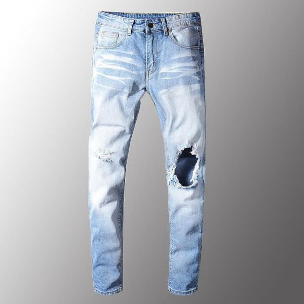 men's jeans light blue holes ripped stretch slim skinny distressed denim pants long trousers male
men's jeans light blue holes ripped stretch slim skinny distressed denim pants long trousers male