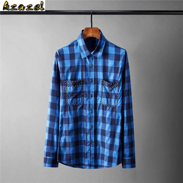 azazel autumn and winter mens shirts luxury metal rivets long sleeve casual dress fashion slim plaid male men's, White;black
azazel autumn and winter mens shirts luxury metal rivets long sleeve casual dress fashion slim plaid male men's, White;black