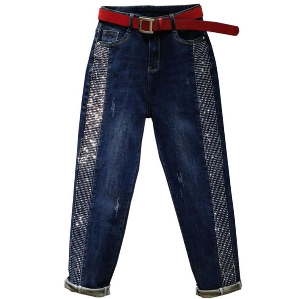 women's jeans 2021 autumn heavy work drilling women high waist loose straight harem pants, Blue
women's jeans 2021 autumn heavy work drilling women high waist loose straight harem pants, Blue
