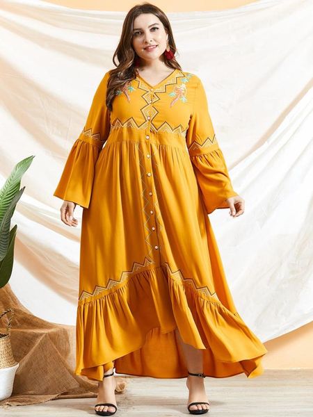 casual dresses long for women 2021 autumn v neck sleeve embroidery dress plus size yellow ruffles boho beach, Black;gray 
casual dresses long for women 2021 autumn v neck sleeve embroidery dress plus size yellow ruffles boho beach, Black;gray
