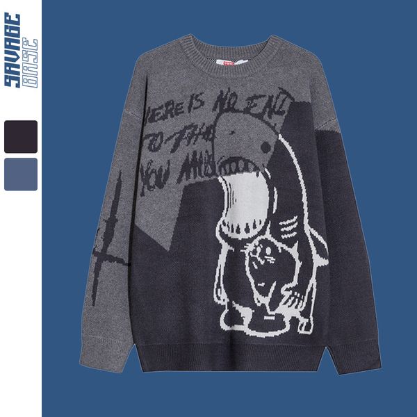 cartoon pattern loose korean youth sweater men's and women's autumn and winter fashion color matching t-shirt, White;black
cartoon pattern loose korean youth sweater men's and women's autumn and winter fashion color matching t-shirt, White;black