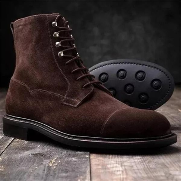 men shoes fashion casual business dress wild handmade dark brown suede round toe square heel lace-up ankle boots zz374 211106, Black
men shoes fashion casual business dress wild handmade dark brown suede round toe square heel lace-up ankle boots zz374 211106, Black