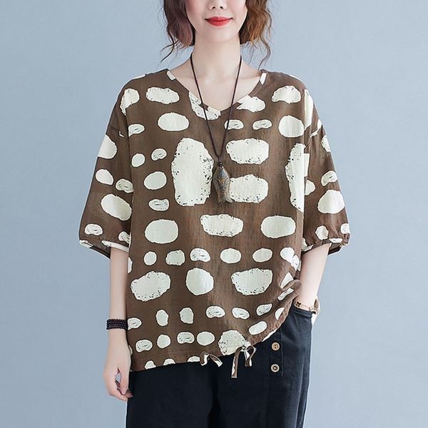 women cotton linen casual t-shirts new summer simple style v-neck polka dot print loose comfortable female tees s3668 210412, White
women cotton linen casual t-shirts new summer simple style v-neck polka dot print loose comfortable female tees s3668 210412, White