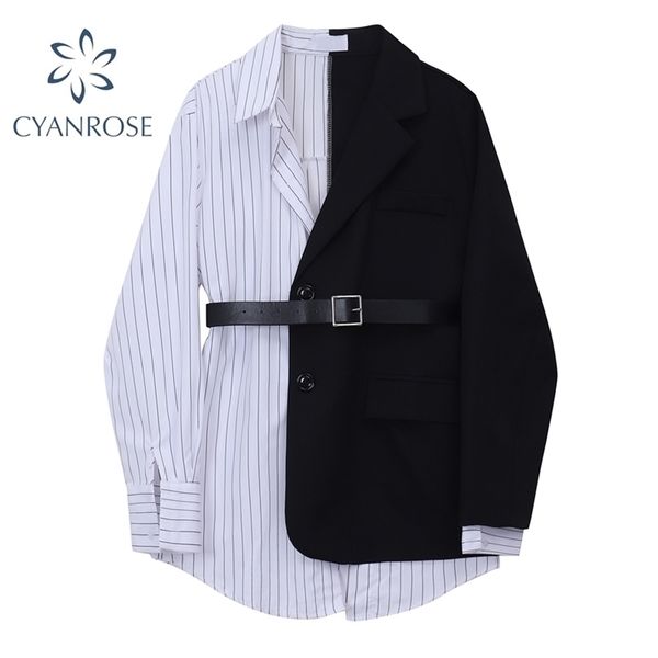 women's blazers design patchwork spring autumn fashion casual korean streetwear with belt coat female outwear jacket 210515, Black
women's blazers design patchwork spring autumn fashion casual korean streetwear with belt coat female outwear jacket 210515, Black