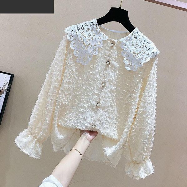 women's blouses & shirts 2021 spring and autumn fashion lace hollow doll collar loose long sleeve chiffon shirt western casual top, White
women's blouses & shirts 2021 spring and autumn fashion lace hollow doll collar loose long sleeve chiffon shirt western casual top, White