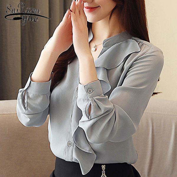 autumn fashion women chiffon blouses casual solid ruffles clothing long sleeve v-neck office lady 5493 50 210521, White
autumn fashion women chiffon blouses casual solid ruffles clothing long sleeve v-neck office lady 5493 50 210521, White