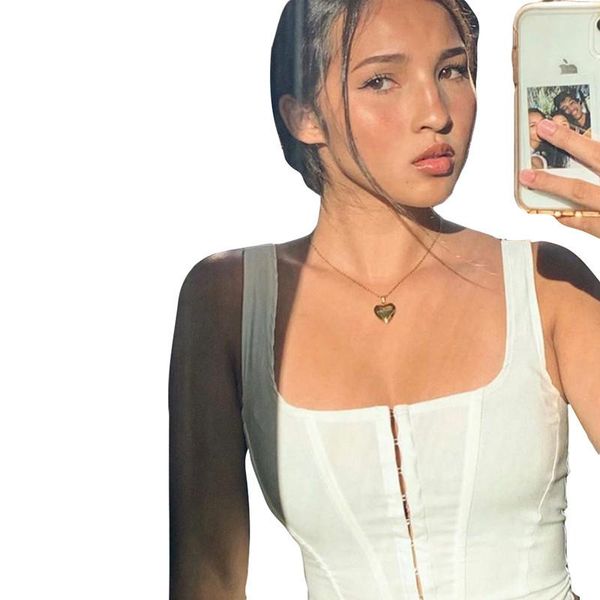 women´s crop tank sleeveless square neck irregular hem central single-row clasp camisole women's tanks & camis, White
women´s crop tank sleeveless square neck irregular hem central single-row clasp camisole women's tanks & camis, White