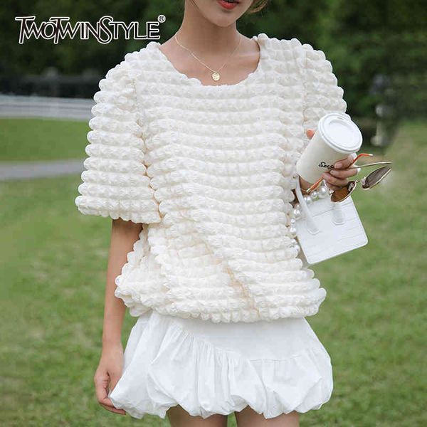 twowinsyle sweet shirt for women o neck puff short sleeve ruched solid casual shirts females fashion clothing 210524, White
twowinsyle sweet shirt for women o neck puff short sleeve ruched solid casual shirts females fashion clothing 210524, White