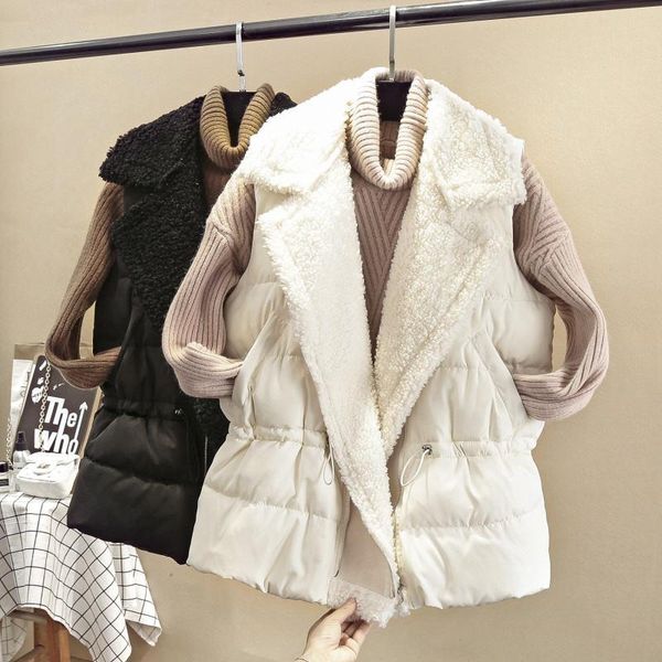 women's vests warm lambs wool stitching vest jacket women thick down cotton winter waistcoat chaleco mujer parka c5594, Black;white
women's vests warm lambs wool stitching vest jacket women thick down cotton winter waistcoat chaleco mujer parka c5594, Black;white