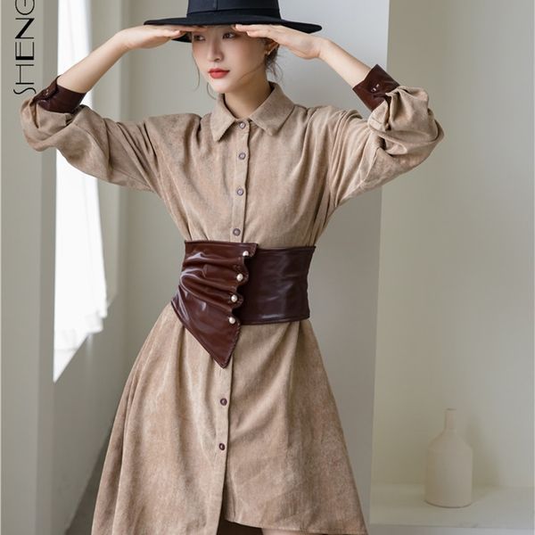 corduroy asymmetrical brown dress women's spring lapel long sleeve single breasted corset mini belt 210427, Black;gray
corduroy asymmetrical brown dress women's spring lapel long sleeve single breasted corset mini belt 210427, Black;gray