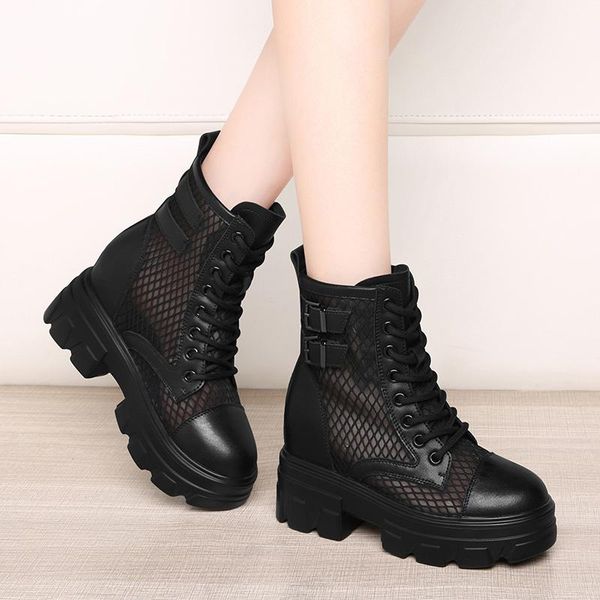 mesh shoes women's leather spring/summer 2021 waterproof platform cool boots hollow sandals slope heel increased, Black
mesh shoes women's leather spring/summer 2021 waterproof platform cool boots hollow sandals slope heel increased, Black