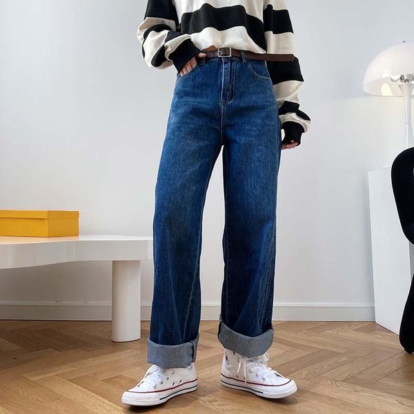 women's korean-style loose-fit straight leg long jeans denim high waist baggy trousers boyfriend, Blue
women's korean-style loose-fit straight leg long jeans denim high waist baggy trousers boyfriend, Blue