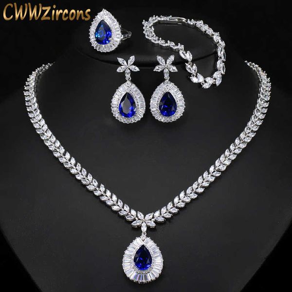 water drop royal blue cz necklace earrings ring and bracelet 4 piece wedding jewelry set for women bridal party t098 210714, Silver
water drop royal blue cz necklace earrings ring and bracelet 4 piece wedding jewelry set for women bridal party t098 210714, Silver