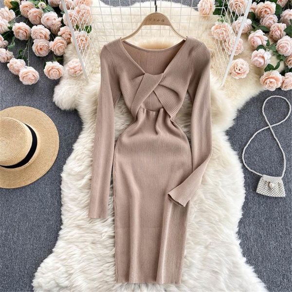 casual dresses women basic autumn knitted dress fashion hollow o neck long sleeve skinny elastic female robe woman clothing 2021, Black;gray
casual dresses women basic autumn knitted dress fashion hollow o neck long sleeve skinny elastic female robe woman clothing 2021, Black;gray