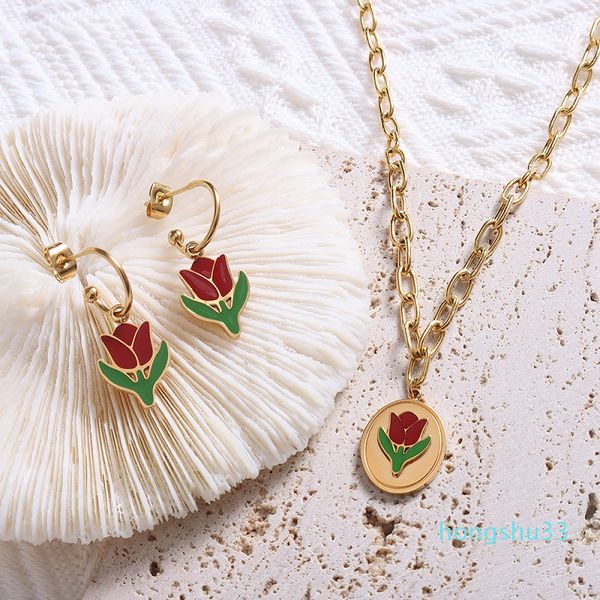 tulip jewelry sets 18k gold plated 40+5cm necklace pendants and stud earrings for wedding gift christmas set, Silver
tulip jewelry sets 18k gold plated 40+5cm necklace pendants and stud earrings for wedding gift christmas set, Silver