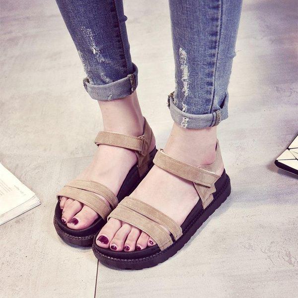 open toe hook loop platform flat with women sandals front rear strap basic shoes leisure, Black
open toe hook loop platform flat with women sandals front rear strap basic shoes leisure, Black