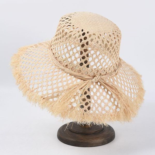 retro hollow raffia bowknot flat straw hat original eaves sun female summer bucket beach holiday gorros wide brim hats, Blue;gray 
retro hollow raffia bowknot flat straw hat original eaves sun female summer bucket beach holiday gorros wide brim hats, Blue;gray