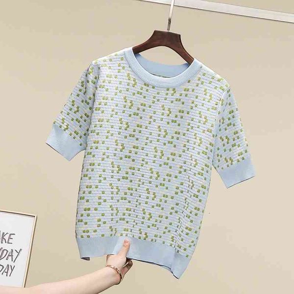 women's knits & tees patchwork polka dot 2021 summer arrival short sleeve knitted sweater women o-neck fashion pullover hnfn, White
women's knits & tees patchwork polka dot 2021 summer arrival short sleeve knitted sweater women o-neck fashion pullover hnfn, White