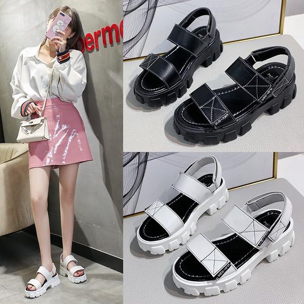 women's classic black sandals summer lightweight convenie beach 6cm waterproof platform buckle strap flat shoes 35-40