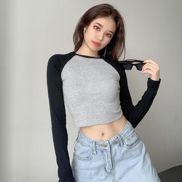 women's t-shirt long sleeve shirt women neck slim fit short contrast raglan thin bottomed, White
women's t-shirt long sleeve shirt women neck slim fit short contrast raglan thin bottomed, White