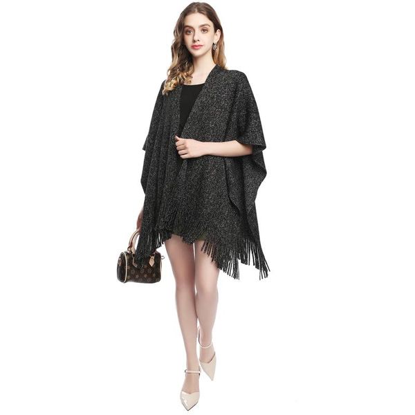 scarves autumn women's knitting shawl wrap open front poncho cape female luxury sweater coat winter elegant shiny metallic scarf 2021, Blue;gray
scarves autumn women's knitting shawl wrap open front poncho cape female luxury sweater coat winter elegant shiny metallic scarf 2021, Blue;gray