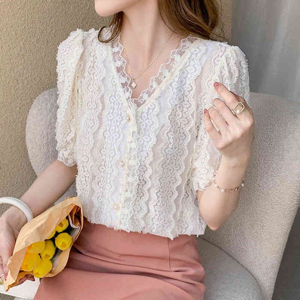korean plus size hollow out lace blouse shirt women short sleeve summer button shirt female v neck elegant white 210515
korean plus size hollow out lace blouse shirt women short sleeve summer button shirt female v neck elegant white 210515