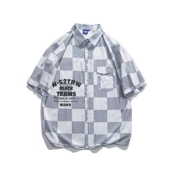 fashion shirt short sleeve men's summer street trend letter print stripe check loose couple beach, White;black
fashion shirt short sleeve men's summer street trend letter print stripe check loose couple beach, White;black