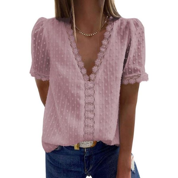 women's t-shirt women lace v-neck casual loose lady summer solid short sleeve fashion style y1, White
women's t-shirt women lace v-neck casual loose lady summer solid short sleeve fashion style y1, White