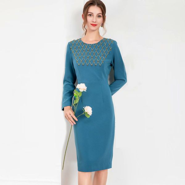 women's runway dresses o neck long sleeves beaded ruched elegant pencil dress vestidos, Black
women's runway dresses o neck long sleeves beaded ruched elegant pencil dress vestidos, Black