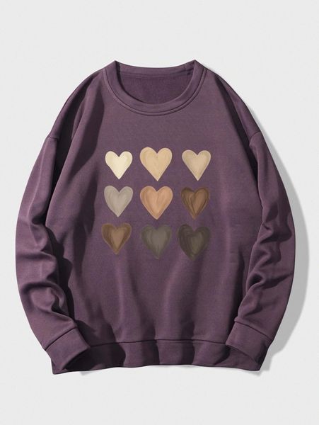 heart print thermal sweatshirt u9ae#, White;black 
heart print thermal sweatshirt u9ae#, White;black