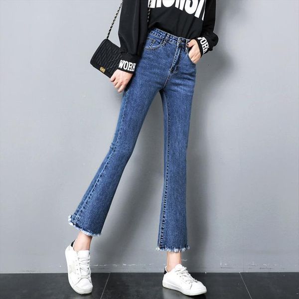 spring and summer thin women jean high waist flared denim pants korean style raw edge skinny vintage cropped trousers, Blue
spring and summer thin women jean high waist flared denim pants korean style raw edge skinny vintage cropped trousers, Blue