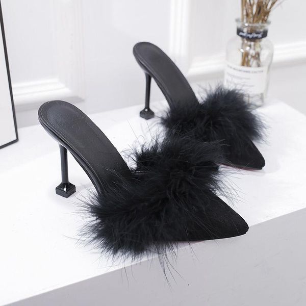 slippers 2021 net red hairy women's outer wear pointed high-heeled half-towed mid-heel sandals and large size, Black
slippers 2021 net red hairy women's outer wear pointed high-heeled half-towed mid-heel sandals and large size, Black