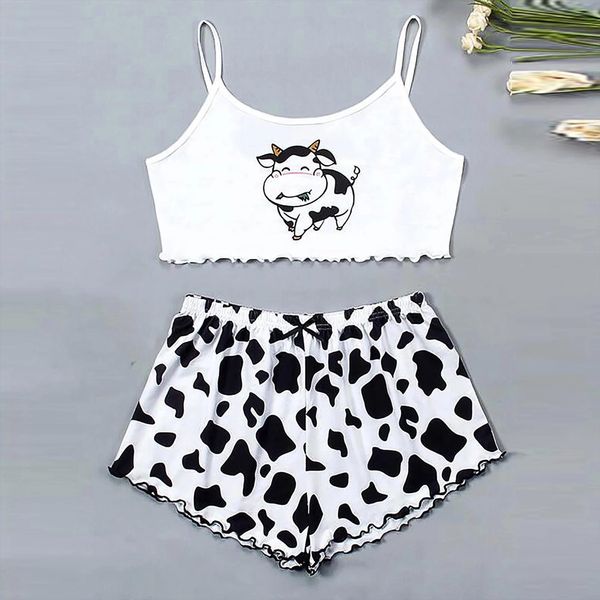 2 pieces pajamas girls set womens sleepwears summer short sleeve nightgown female ladies lingerie pyjamas milk cow print, Black;red
2 pieces pajamas girls set womens sleepwears summer short sleeve nightgown female ladies lingerie pyjamas milk cow print, Black;red