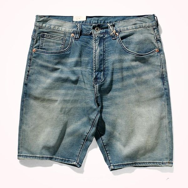 men's jeans summer american retro elastic denim shorts fashion washed old cat beard middle waist straight casual knee length pants, Blue
men's jeans summer american retro elastic denim shorts fashion washed old cat beard middle waist straight casual knee length pants, Blue