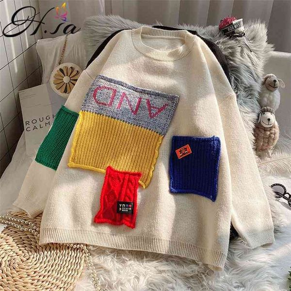 women for fashion sweater pullovers patchwork knitted jumpers black white thick 210430, White;black
women for fashion sweater pullovers patchwork knitted jumpers black white thick 210430, White;black