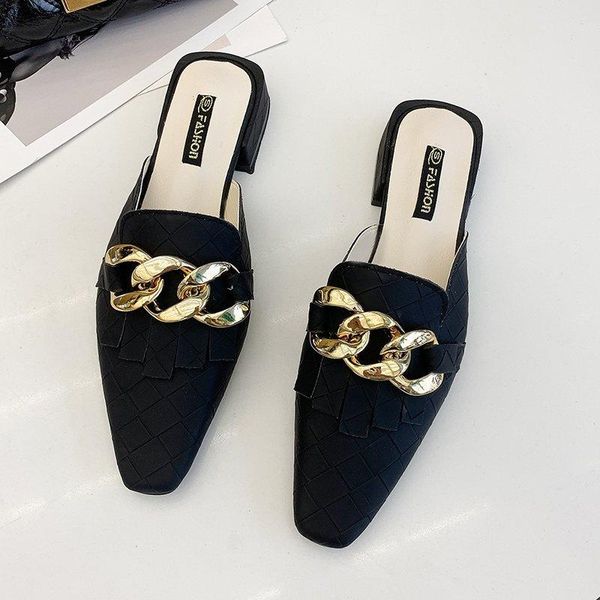 slippers 2021 spring summer women metal buckle fashion low heel half slipper female outdoor casual thick slides mules, Black
slippers 2021 spring summer women metal buckle fashion low heel half slipper female outdoor casual thick slides mules, Black
