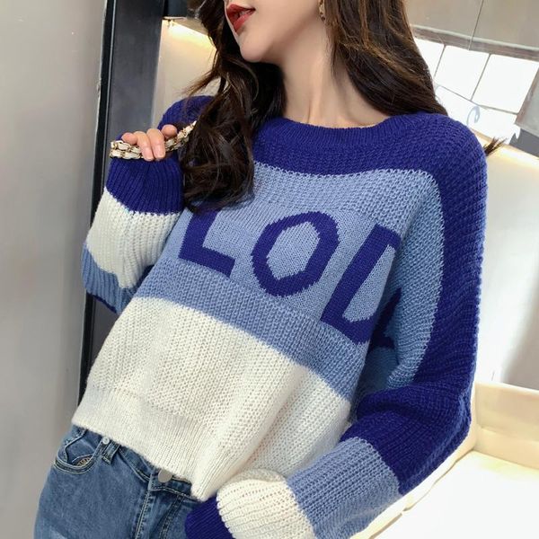 women's sweaters 2021 autumn winter sweater korean lazy wind short female letter hit color pullover lady knit shirt, White;black
women's sweaters 2021 autumn winter sweater korean lazy wind short female letter hit color pullover lady knit shirt, White;black