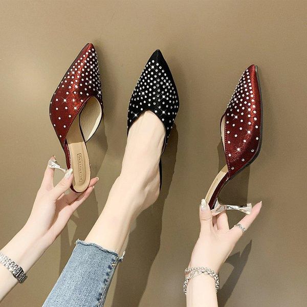 women's elegant mules woman casual slippers 2021 rhinestones ladies fine heels fashion female pointed toe shoes women footwear, Black
women's elegant mules woman casual slippers 2021 rhinestones ladies fine heels fashion female pointed toe shoes women footwear, Black