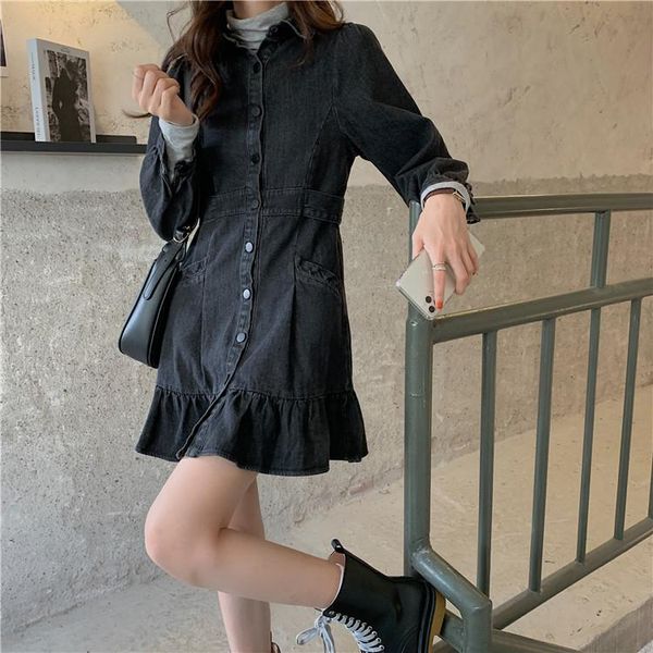 casual dresses coigarsam women dress long sleeve turn-down collar black robe vestidos, Black;gray
casual dresses coigarsam women dress long sleeve turn-down collar black robe vestidos, Black;gray
