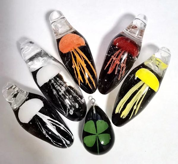 6 pcs handmade pendant real fashion black drop shamrock glass jellyfish color gift decoration ornament, Silver
6 pcs handmade pendant real fashion black drop shamrock glass jellyfish color gift decoration ornament, Silver