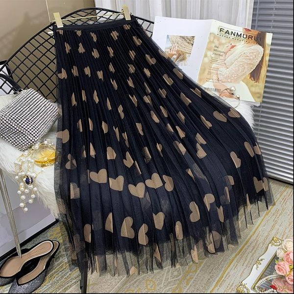 high waist pleated autumn women skirts winter korean love mesh print vintage long yarn woman, Black
high waist pleated autumn women skirts winter korean love mesh print vintage long yarn woman, Black