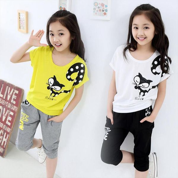 summer style girls casual cartoon clothing sets 3 14 years kids fashion t shirt capris pants children clothes suits, White
summer style girls casual cartoon clothing sets 3 14 years kids fashion t shirt capris pants children clothes suits, White