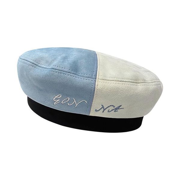 berets 2021 korean hat color matching suede letter embroidery female trendy temperament beret painter cap autumn winter hats, Blue;gray
berets 2021 korean hat color matching suede letter embroidery female trendy temperament beret painter cap autumn winter hats, Blue;gray