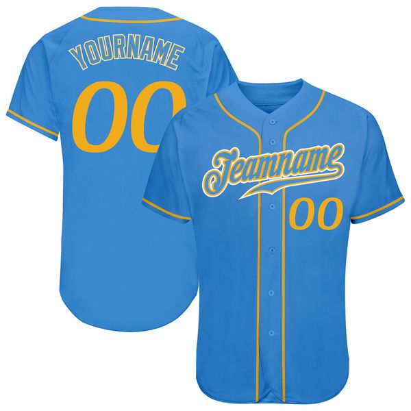 custom powder blue gold-white authentic baseball jersey, Blue;black
custom powder blue gold-white authentic baseball jersey, Blue;black