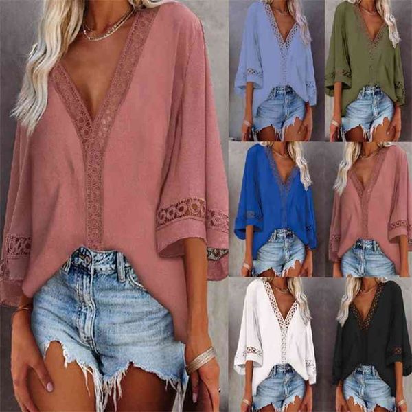 casual loose pure color pullover flared sleeves blouses femme v-neck hollow lace stitching shirt female blusas mujer 210517, White
casual loose pure color pullover flared sleeves blouses femme v-neck hollow lace stitching shirt female blusas mujer 210517, White
