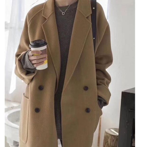 women's wool & blends 2021 autumn winter classic gentle korean style solid colors coats long single breasted turn-down collar, Black
women's wool & blends 2021 autumn winter classic gentle korean style solid colors coats long single breasted turn-down collar, Black