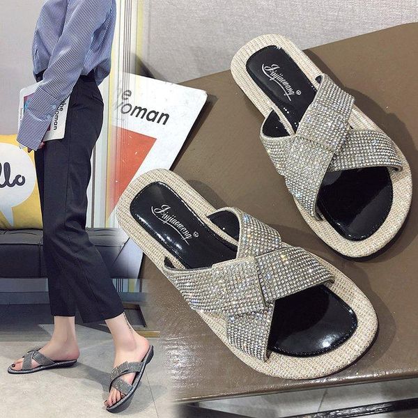 slippers open toe outside summer flat slides women cross-tied solid crystal elegant ladies shoes, Black
slippers open toe outside summer flat slides women cross-tied solid crystal elegant ladies shoes, Black