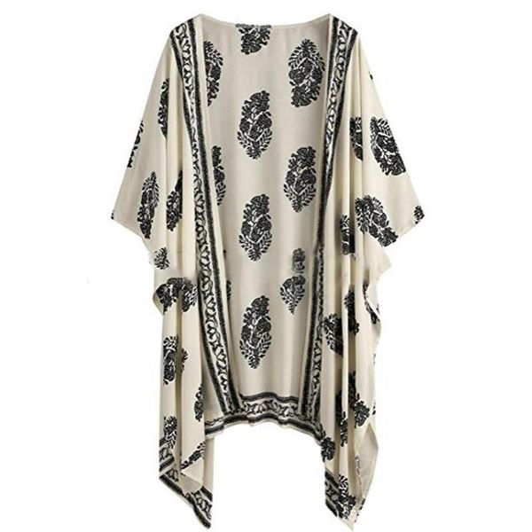 women's swimwear beach leisure loose floral printed cotton long cover-up bikini blouse sun protection cardigan, White;black
women's swimwear beach leisure loose floral printed cotton long cover-up bikini blouse sun protection cardigan, White;black