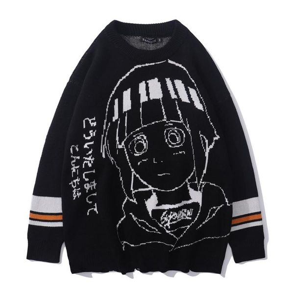 men's sweaters 2021 hip hop streetwear vintage style harajuku knitting sweater anime girl knitted death note pullover, White;black
men's sweaters 2021 hip hop streetwear vintage style harajuku knitting sweater anime girl knitted death note pullover, White;black